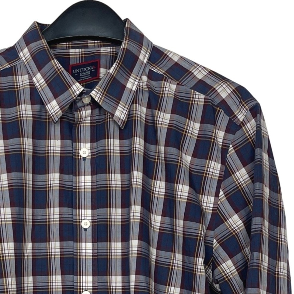 UNTUCKit Barossa WF Wrinkle Free Mens XL Button Up Cotton Plaid L/S Shirt Navy